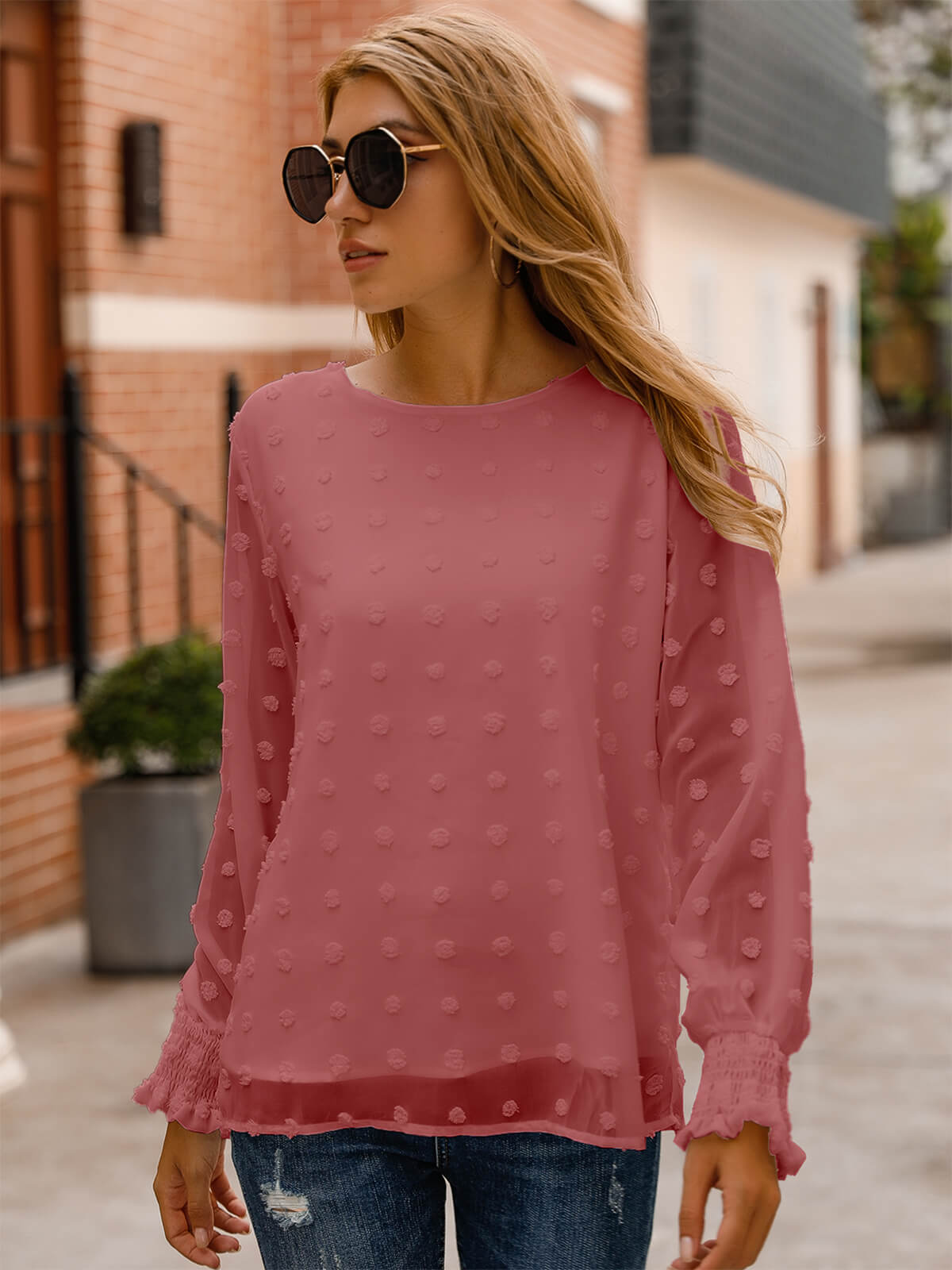 Chic Puff Sleeves Dotted Layered Blouse