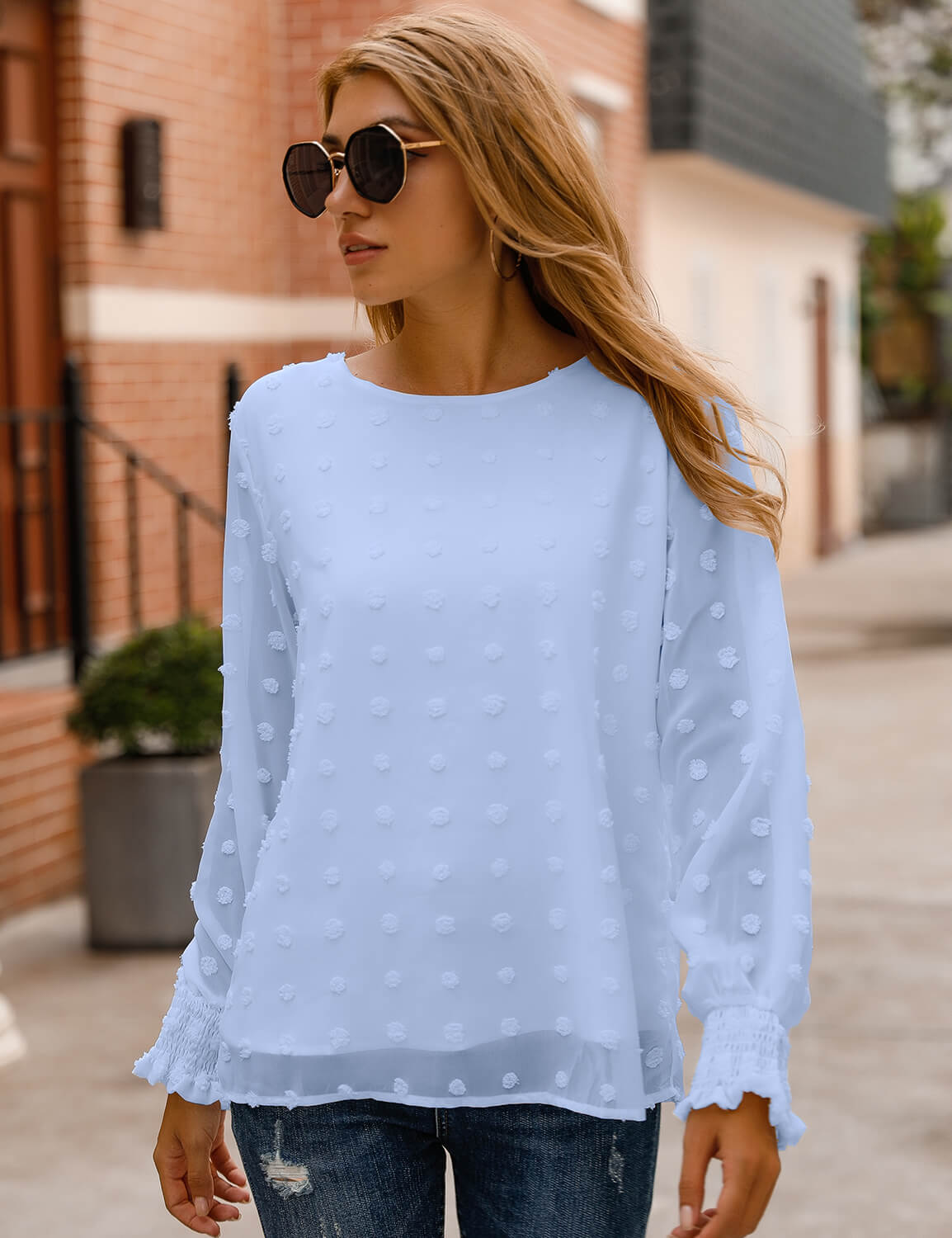 Chic Puff Sleeves Dotted Layered Blouse