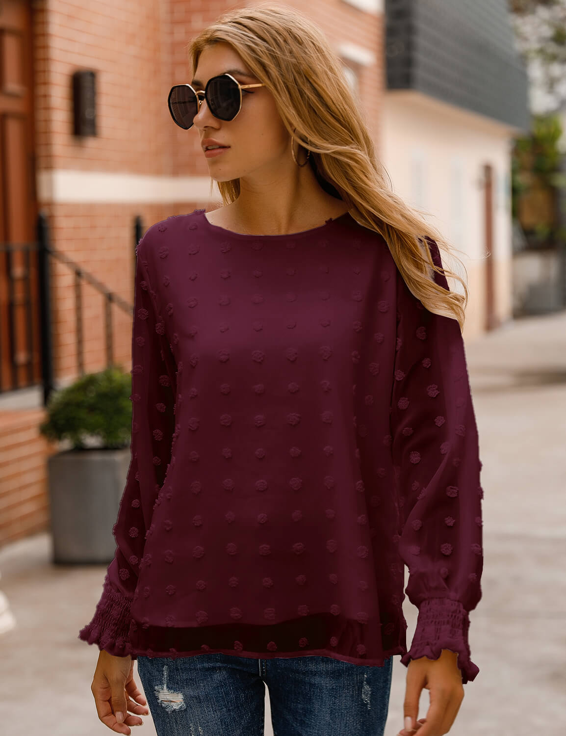 Chic Puff Sleeves Dotted Layered Blouse