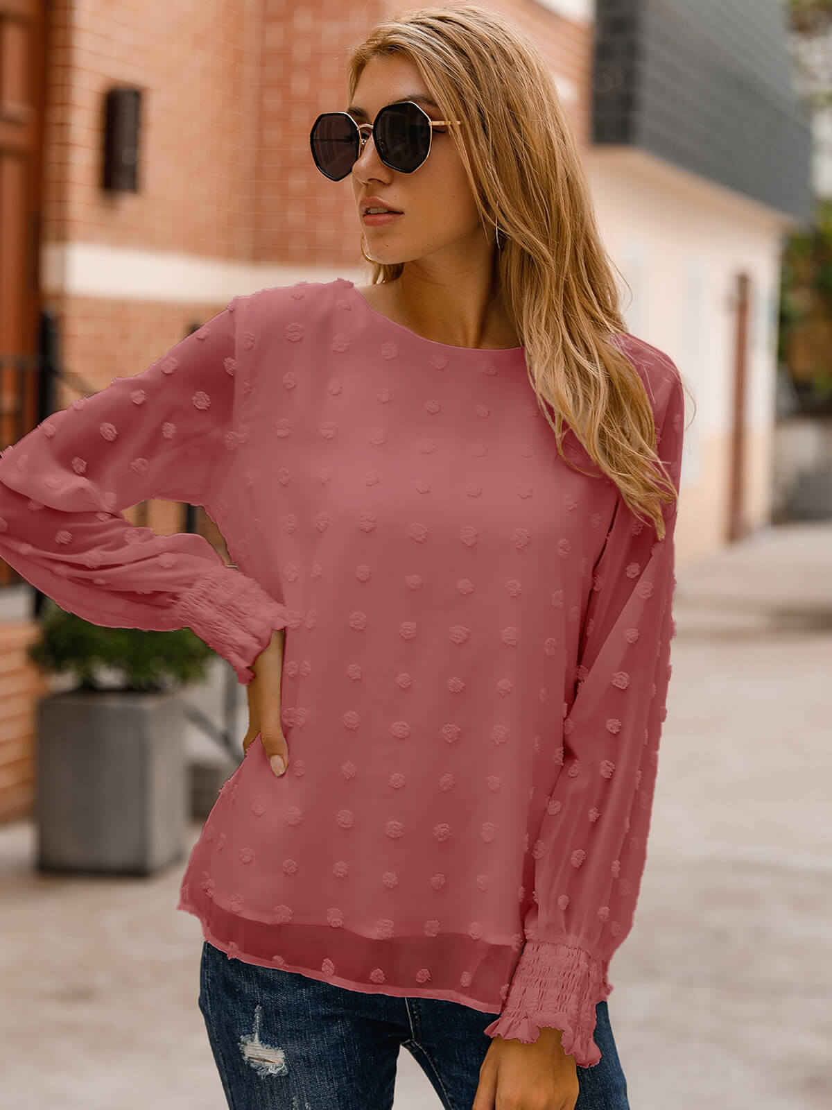 Chic Puff Sleeves Dotted Layered Blouse