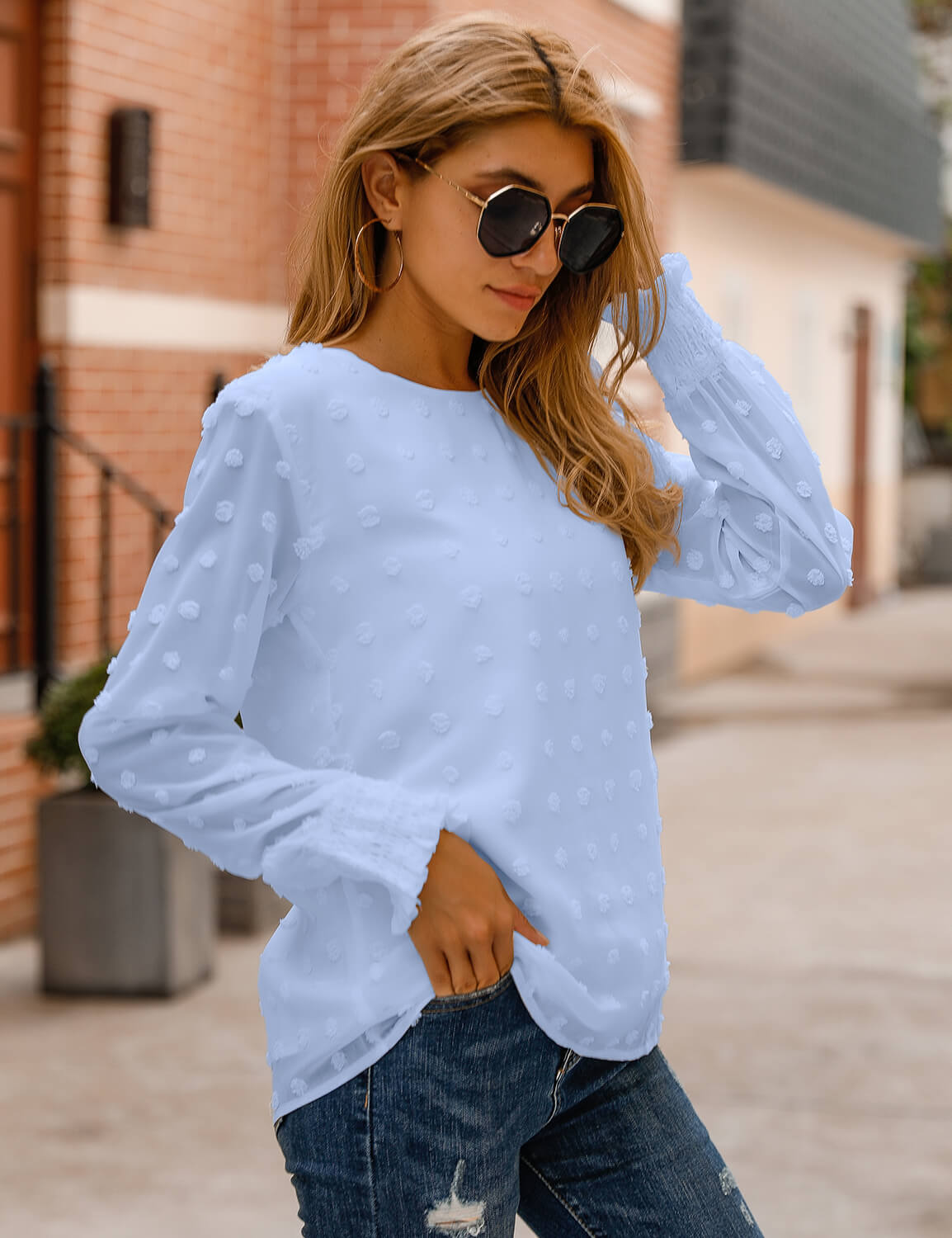 Chic Puff Sleeves Dotted Layered Blouse
