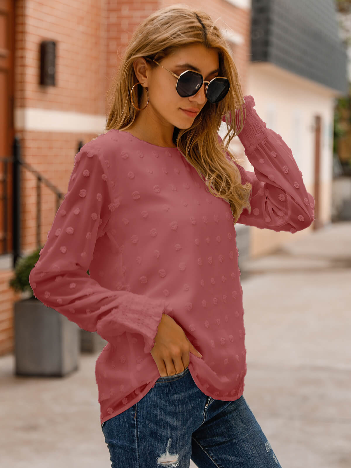 Chic Puff Sleeves Dotted Layered Blouse