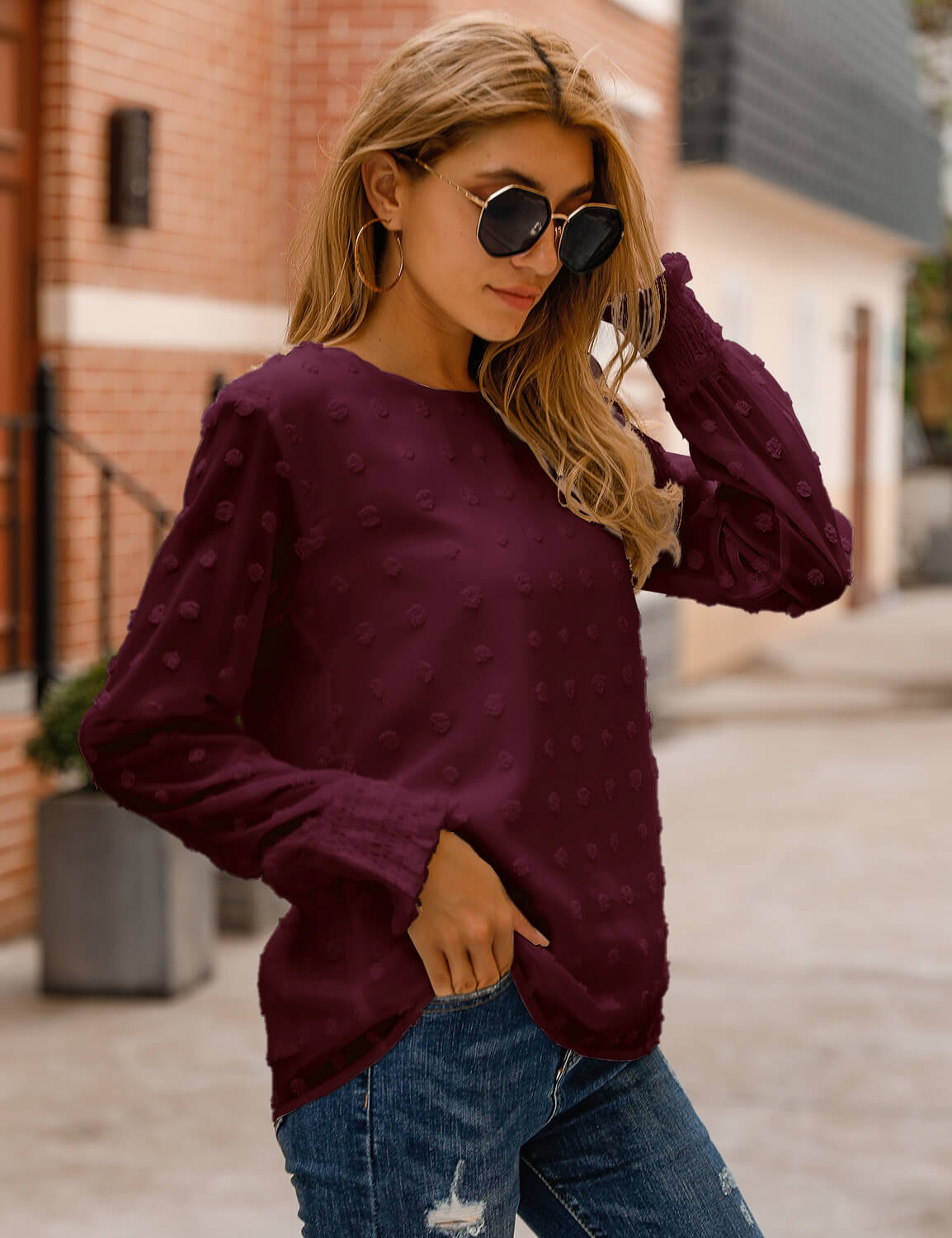 Chic Puff Sleeves Dotted Layered Blouse