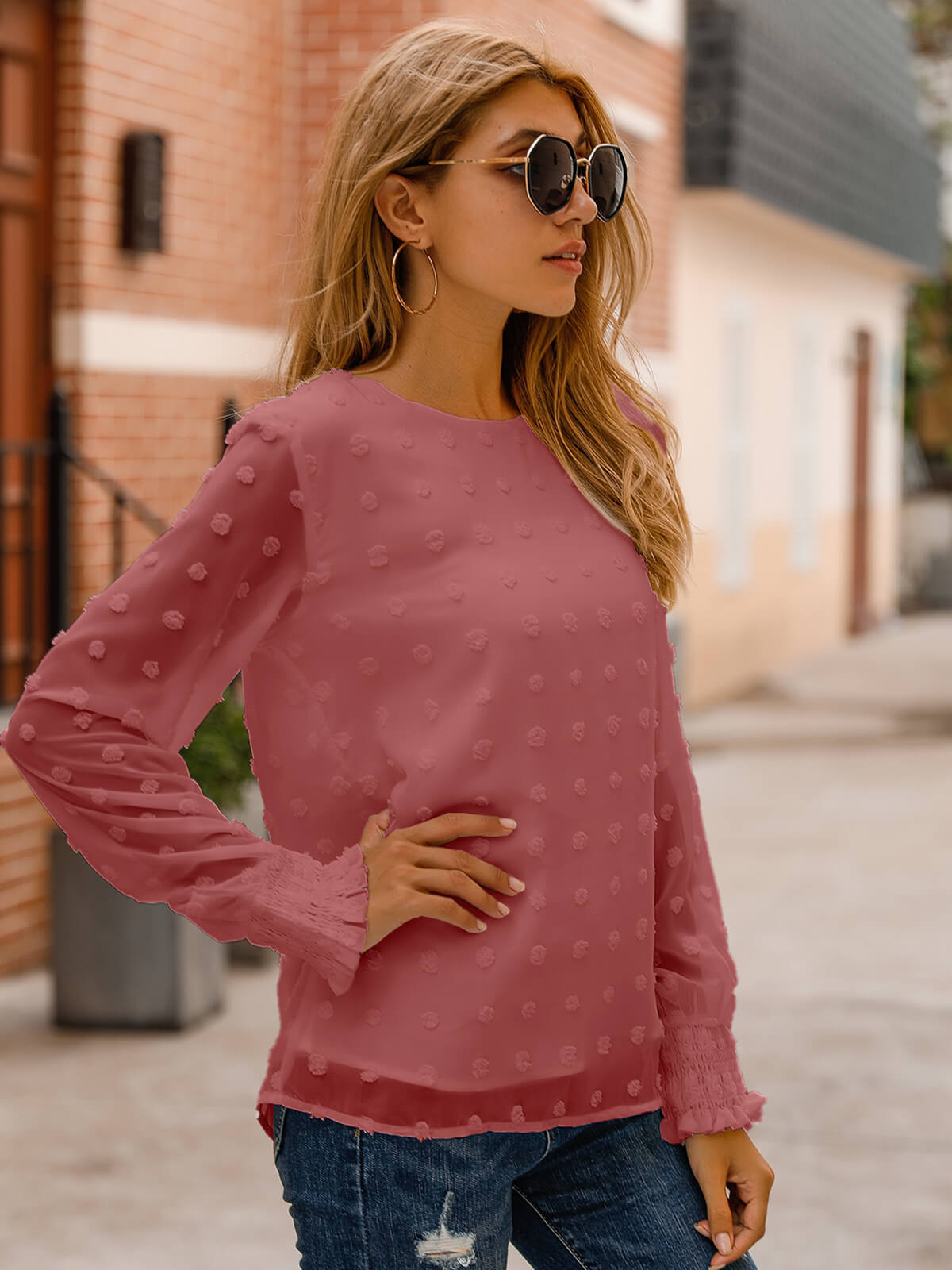 Chic Puff Sleeves Dotted Layered Blouse