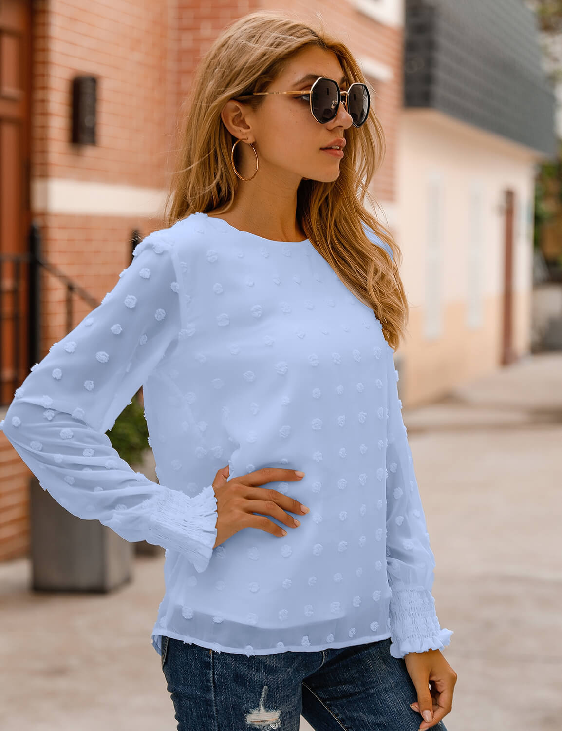 Chic Puff Sleeves Dotted Layered Blouse