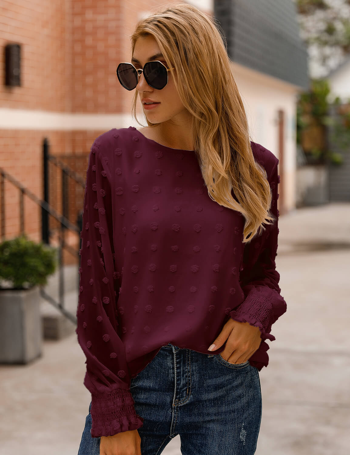 Chic Puff Sleeves Dotted Layered Blouse