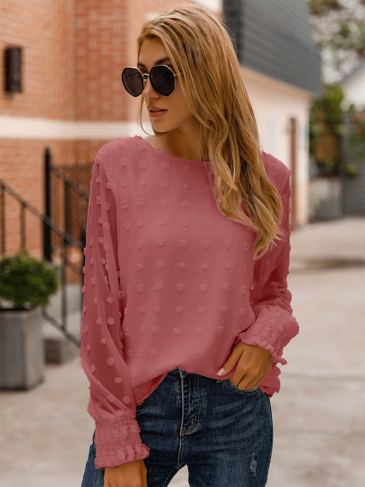 Chic Puff Sleeves Dotted Layered Blouse