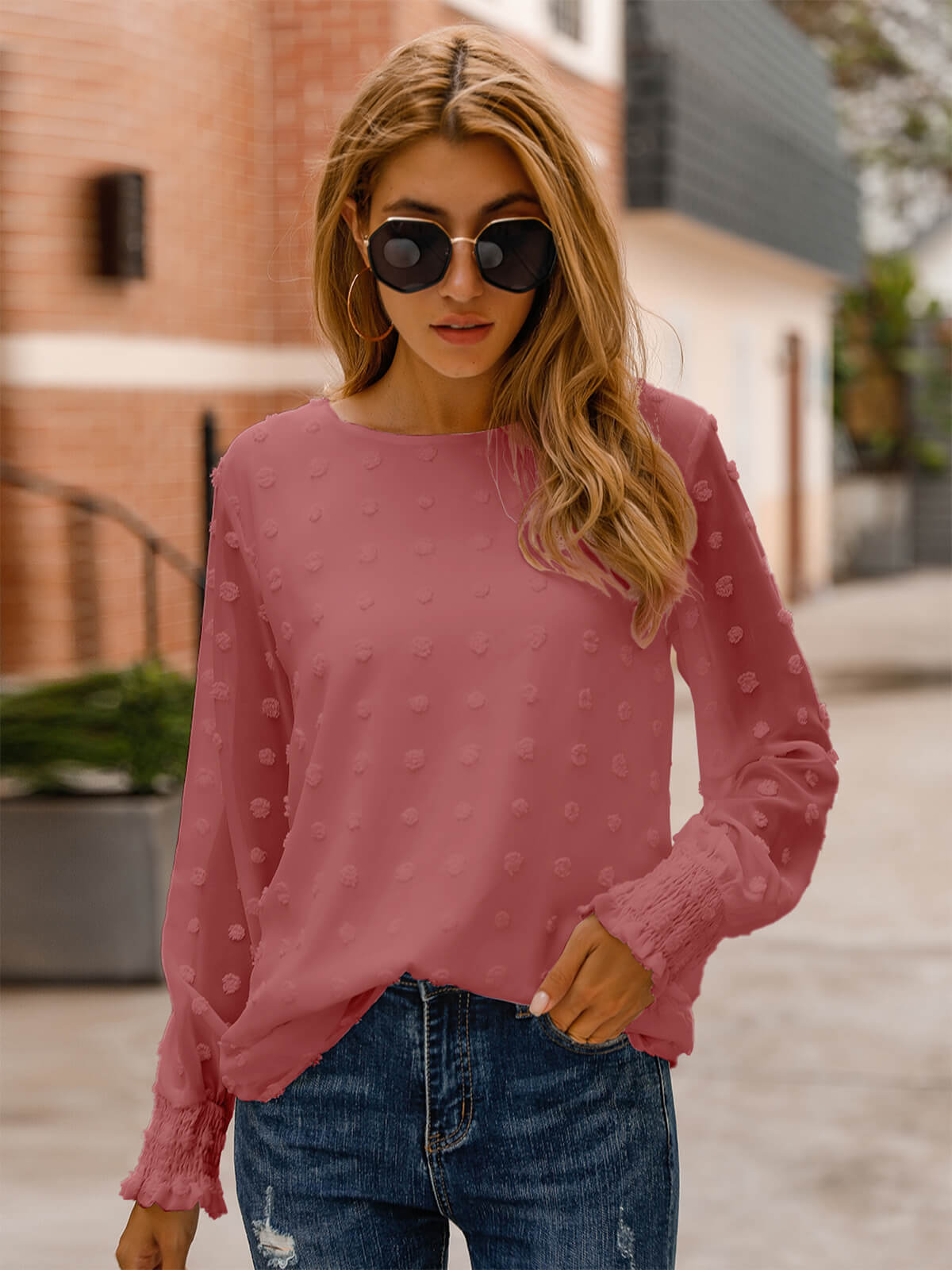 Chic Puff Sleeves Dotted Layered Blouse