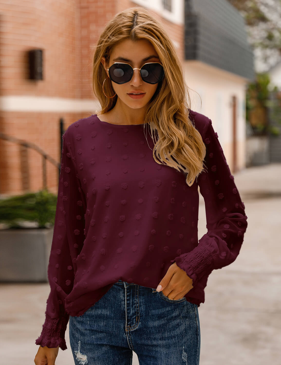 Chic Puff Sleeves Dotted Layered Blouse