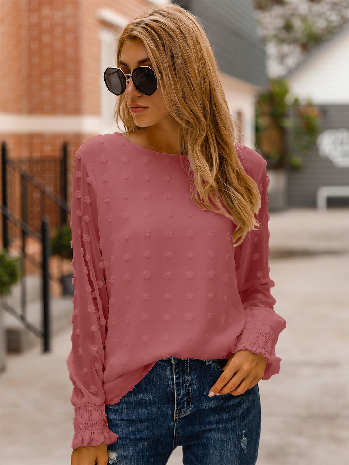 Chic Puff Sleeves Dotted Layered Blouse