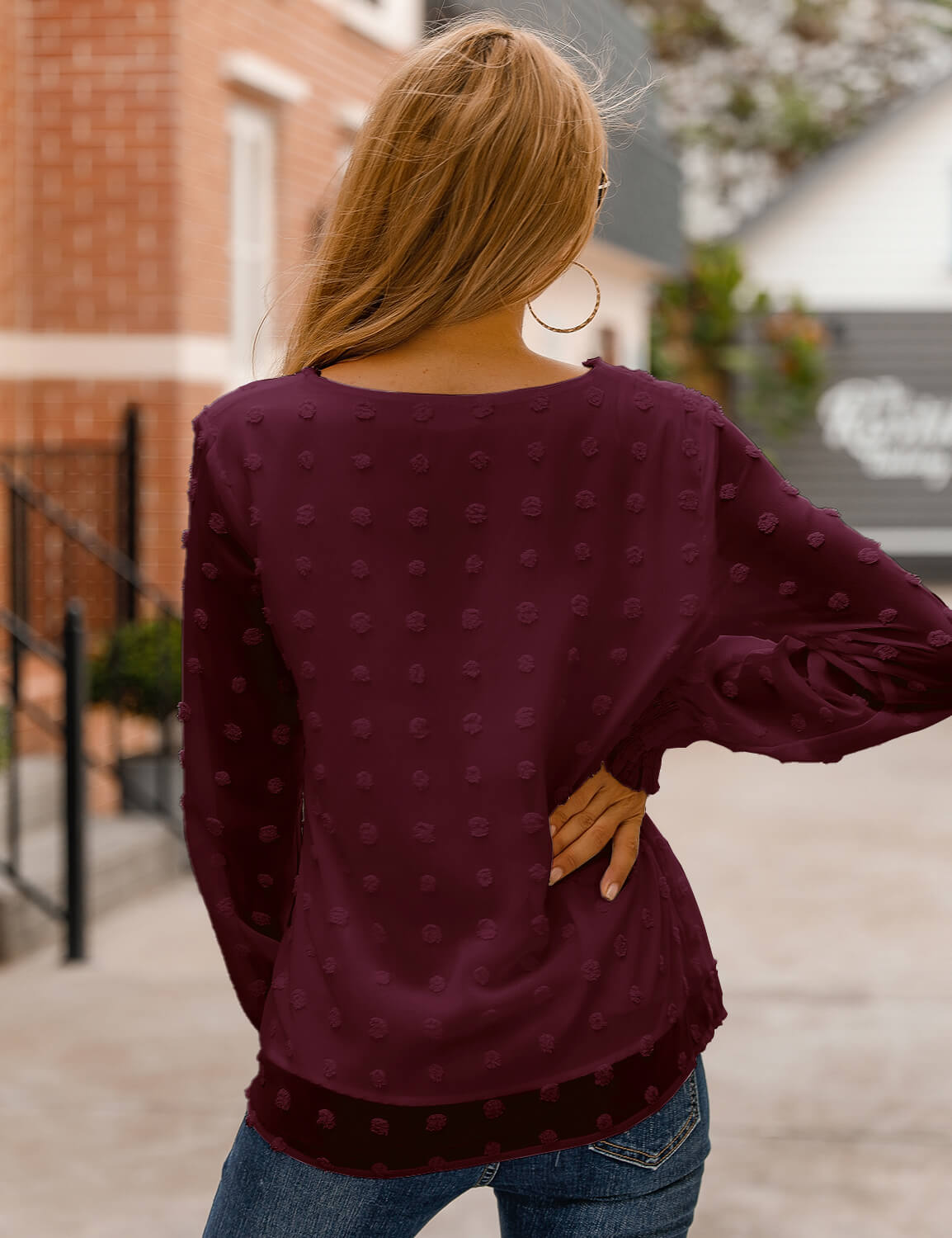 Chic Puff Sleeves Dotted Layered Blouse