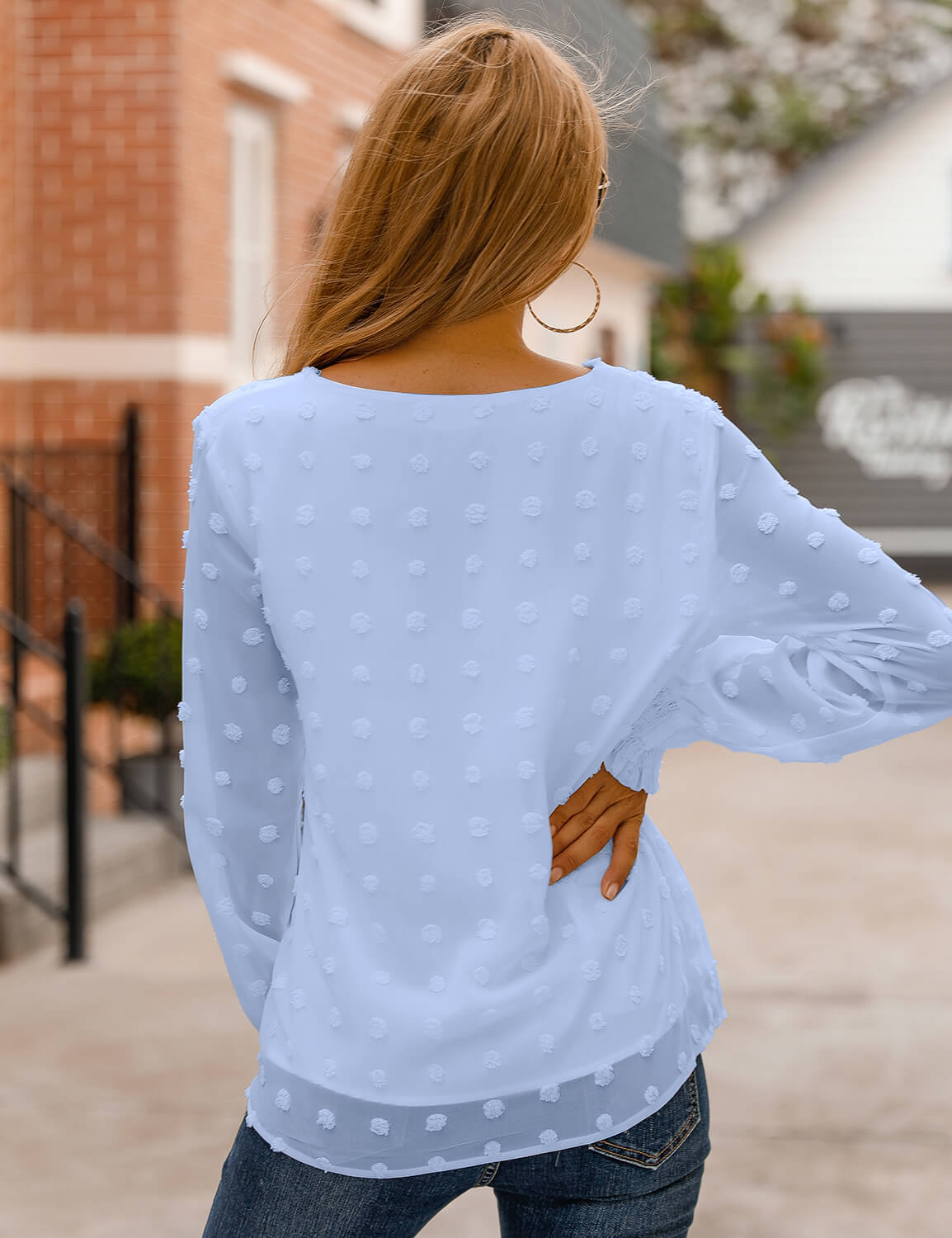 Chic Puff Sleeves Dotted Layered Blouse
