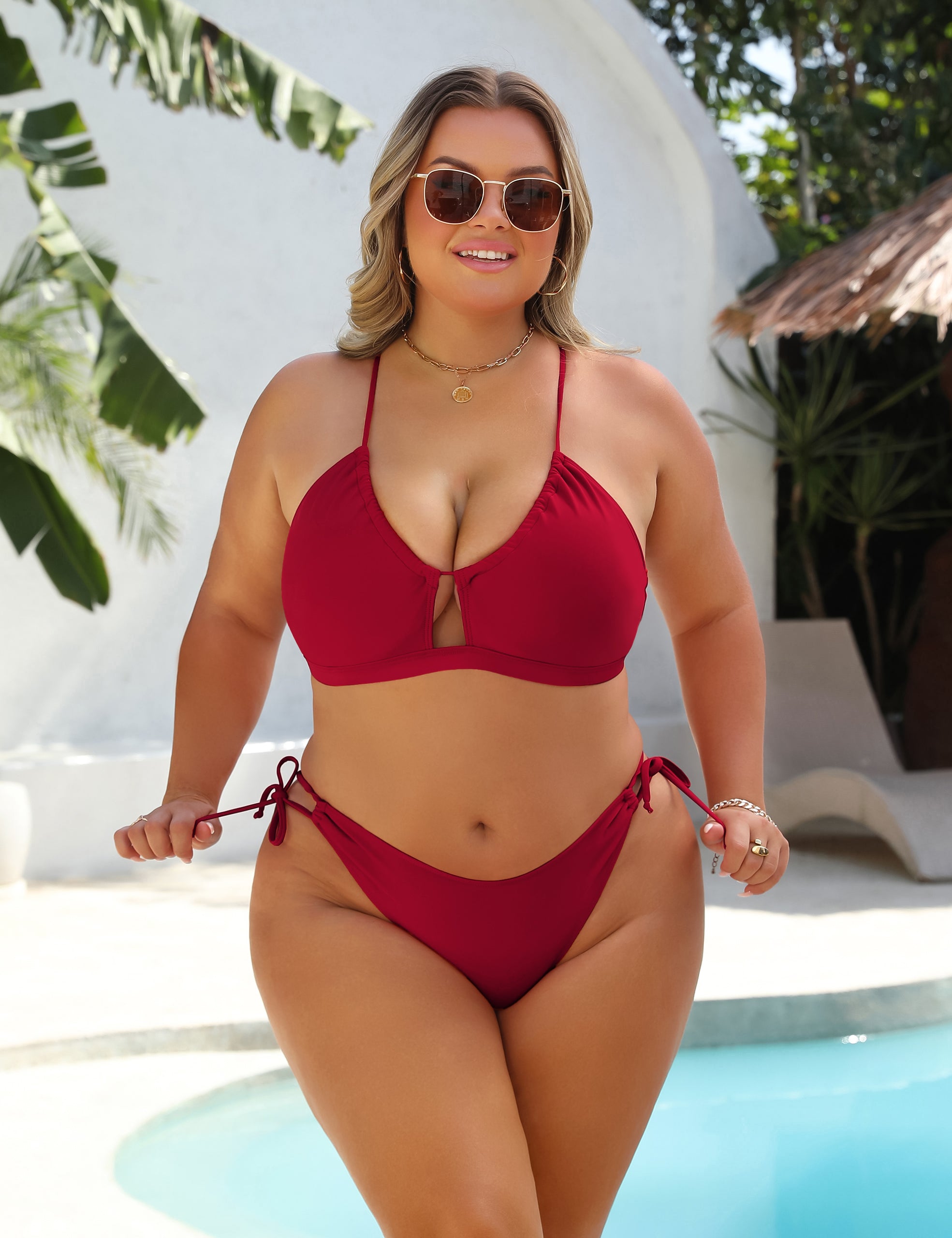 String Side Tie Bottom Women Cheeky Sexy Bikini Sets Swimsuit