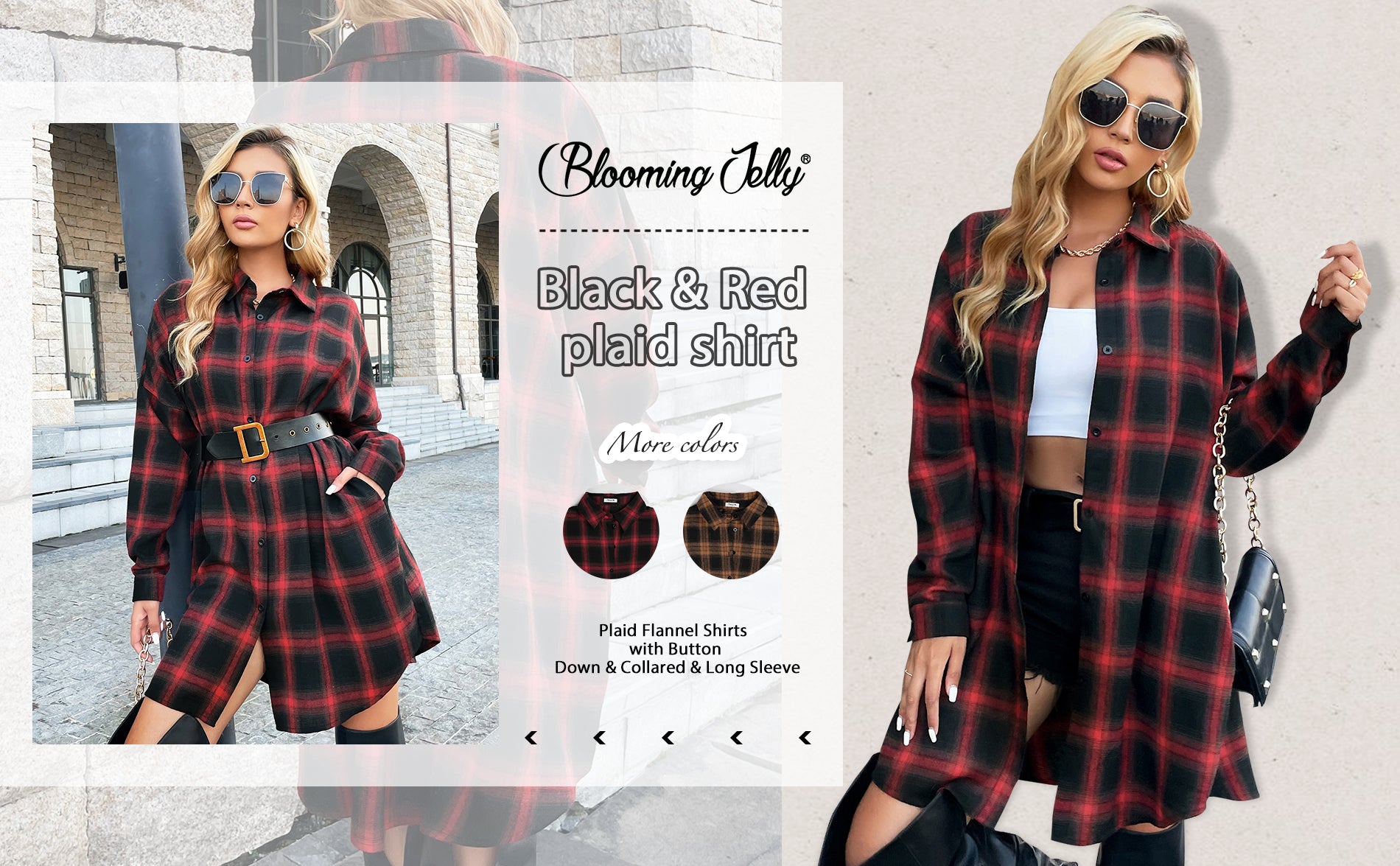 Flannel Shirts Plaid Coats Long Sleeve Collared Shacket