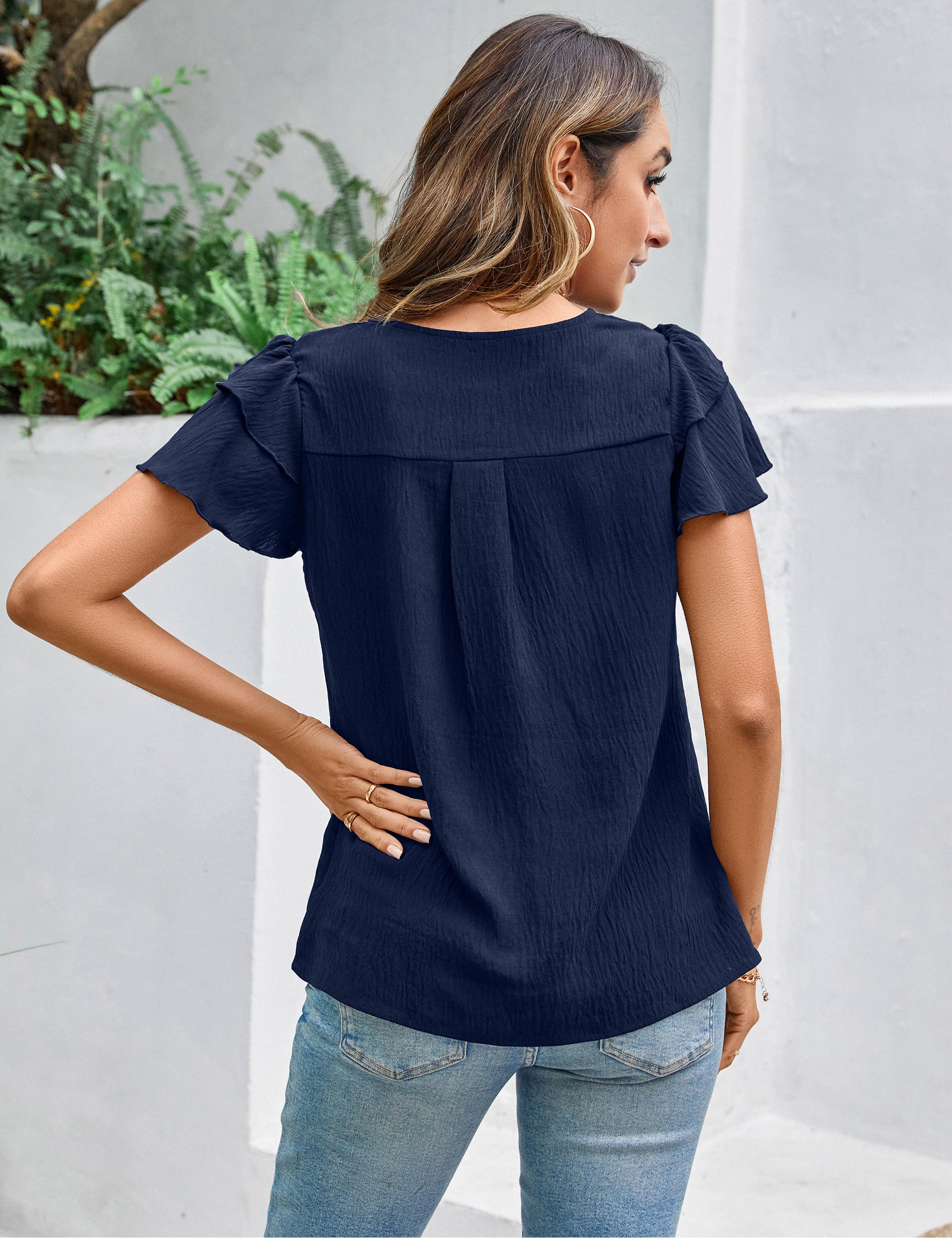 Dressy Casual Tops Business Work Blouses Summer Shirts Short Sleeve Crew Neck