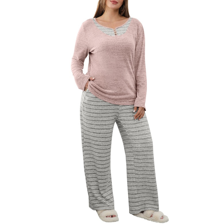 Plus Size Pajama Sets Button Down Lounge Sets V Neck