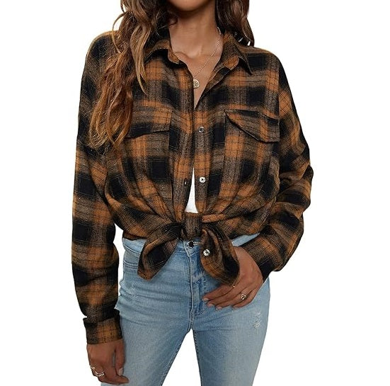 Flannel Shirts Plaid Shacket Long Sleeve Collared