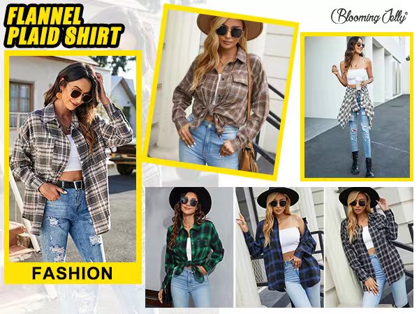 Flannel Shirts Plaid Shacket Long Sleeve Collared