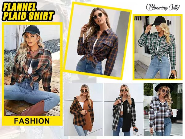Flannel Shirts Plaid Shacket Long Sleeve Collared