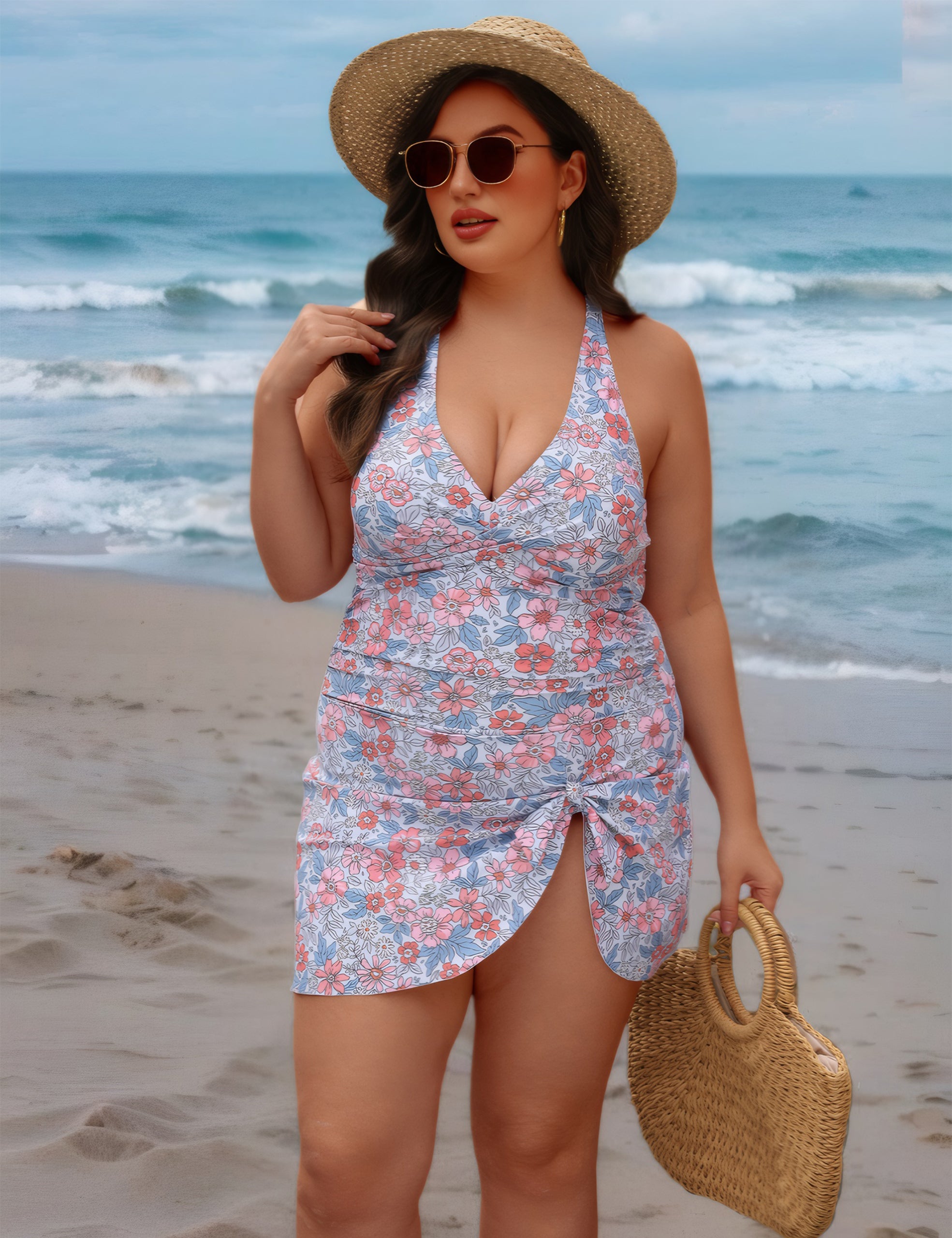 Plus Size Swimsuit One Piece Tummy Control Modest Criss Cross Swim Suits