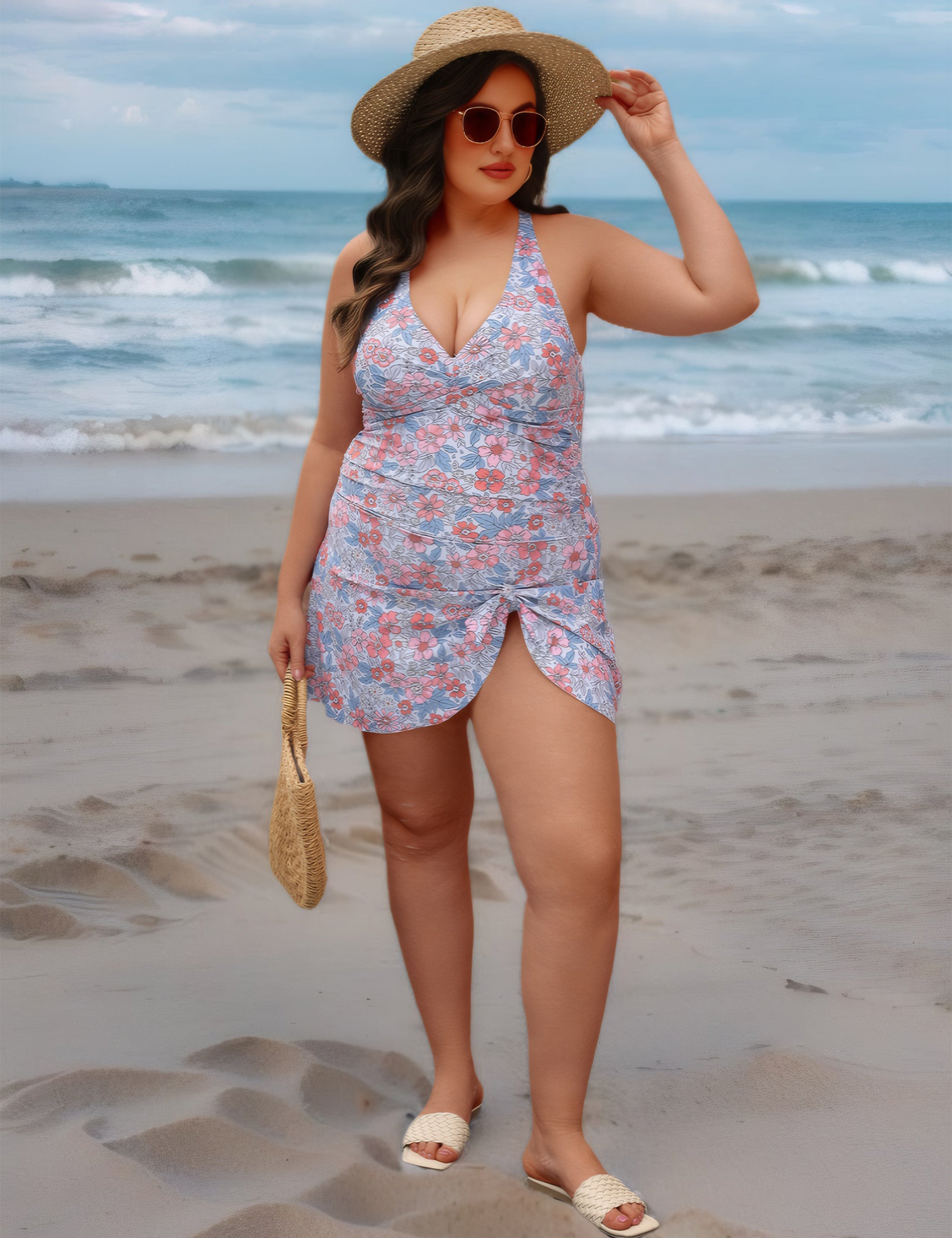 Plus Size Swimsuit One Piece Tummy Control Modest Criss Cross Swim Suits