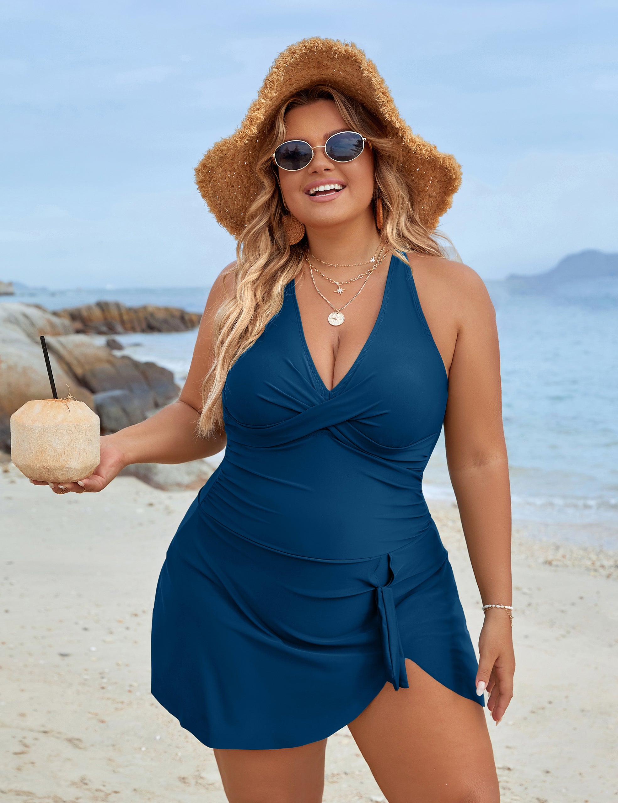 Plus Size Swimsuit One Piece Tummy Control Modest Criss Cross Swim