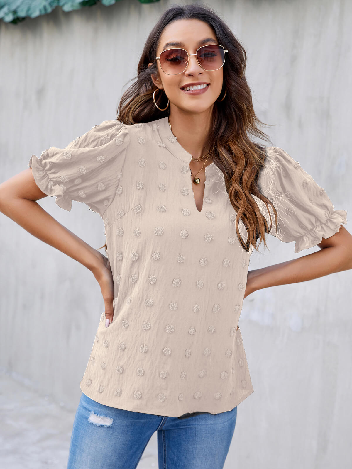 Cute Short Puff Sleeve Chiffon Blouse