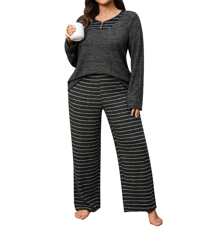 Plus Size Pajama Sets Button Down Lounge Sets V Neck