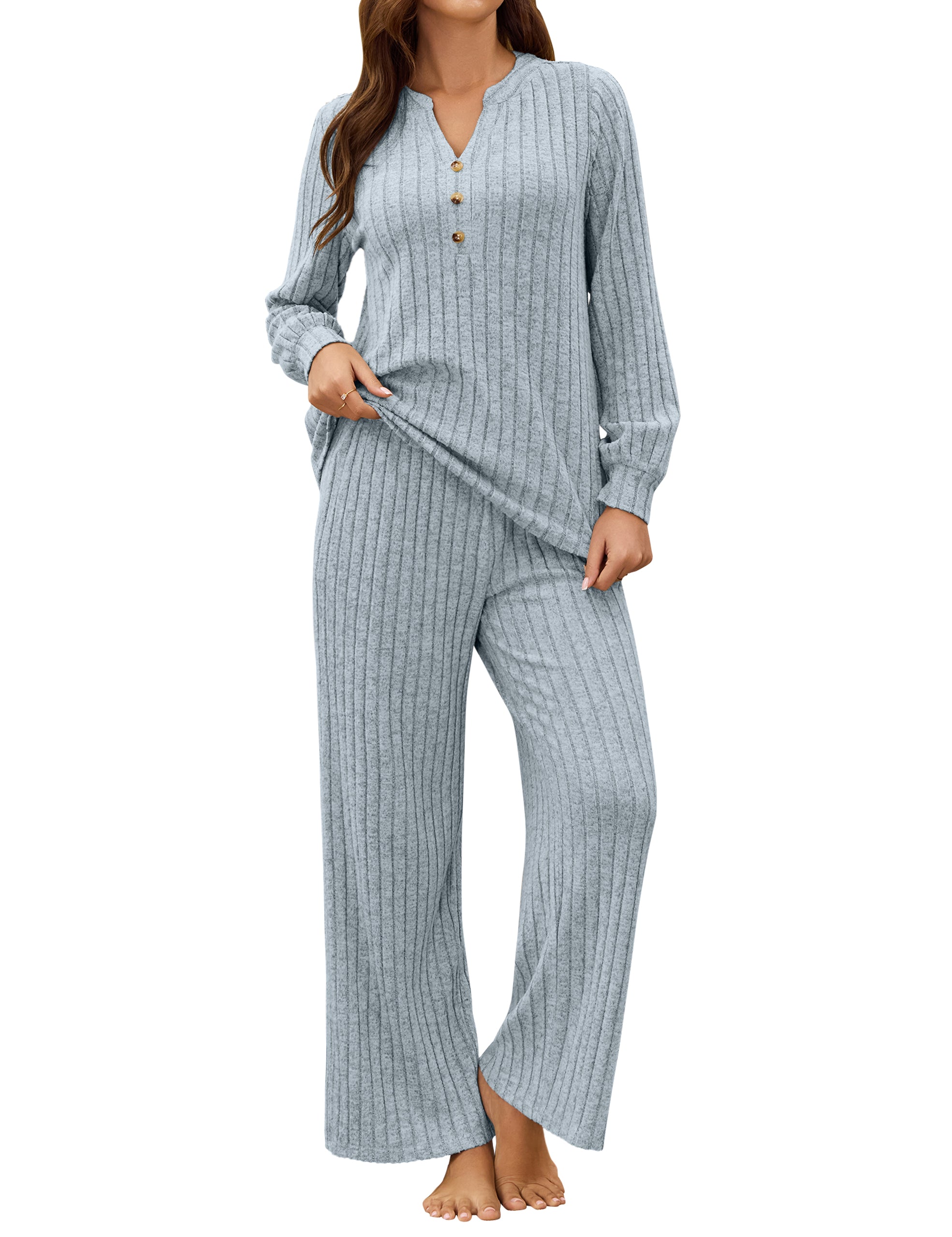 Pajama Sets Ribbed Lounge Set Fall Loungewear Outfit