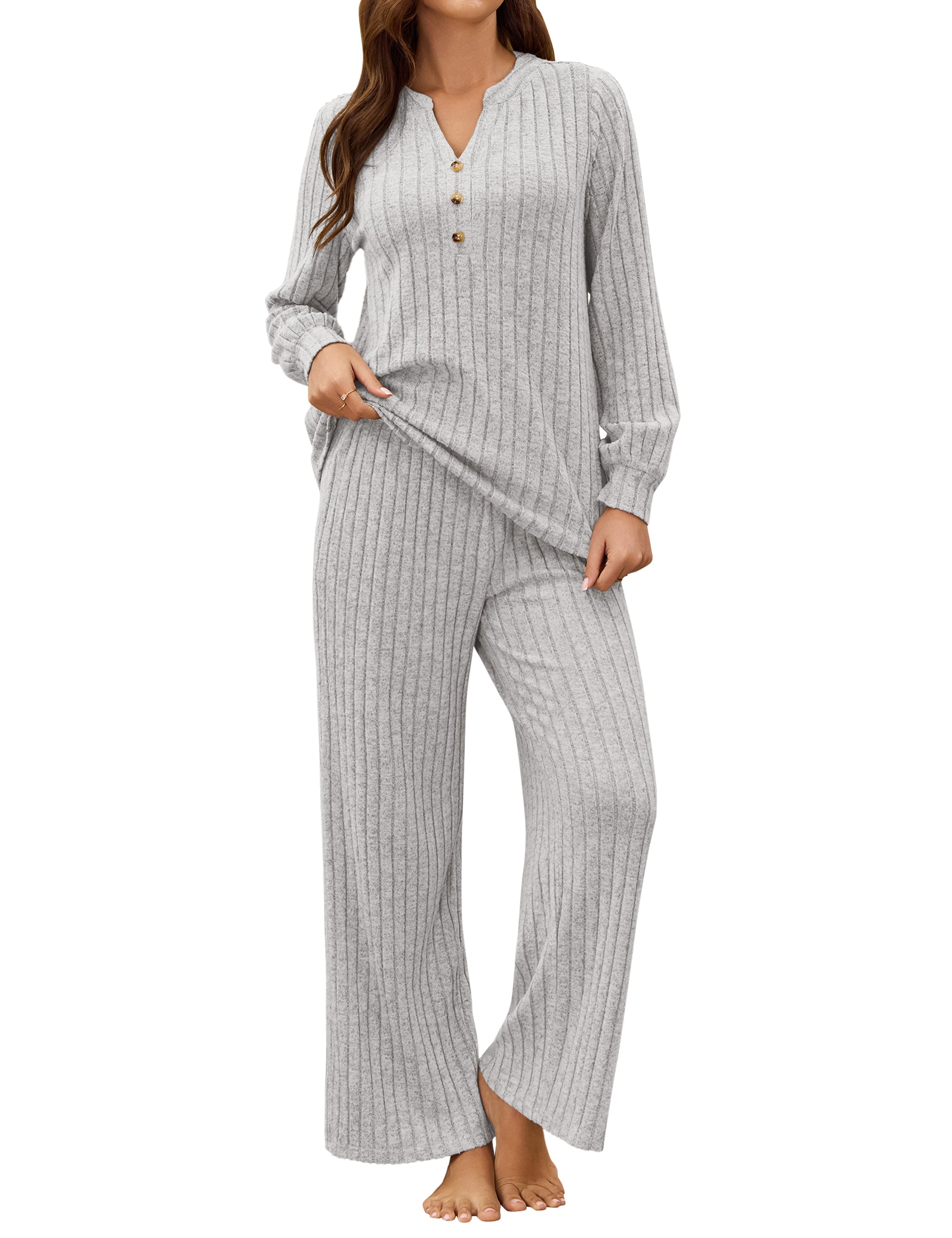 Pajama Sets Ribbed Lounge Set Fall Loungewear Outfit