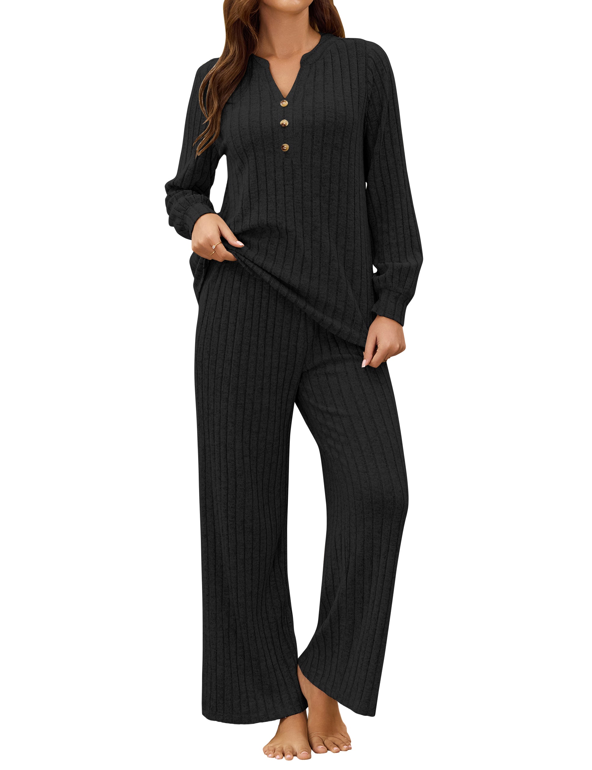 Pajama Sets Ribbed Lounge Set Fall Loungewear Outfit
