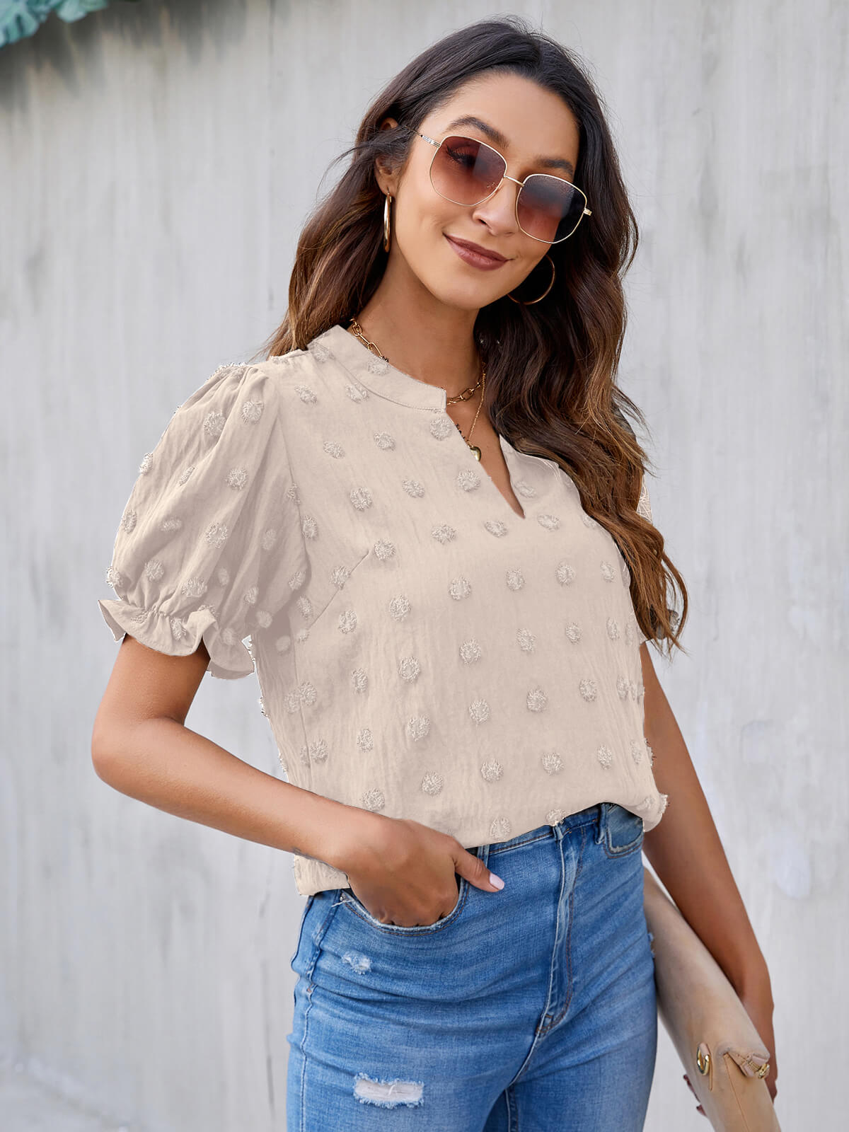Cute Short Puff Sleeve Chiffon Blouse
