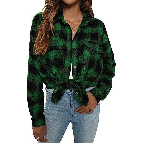 Flannel Shirts Plaid Shacket Long Sleeve Collared