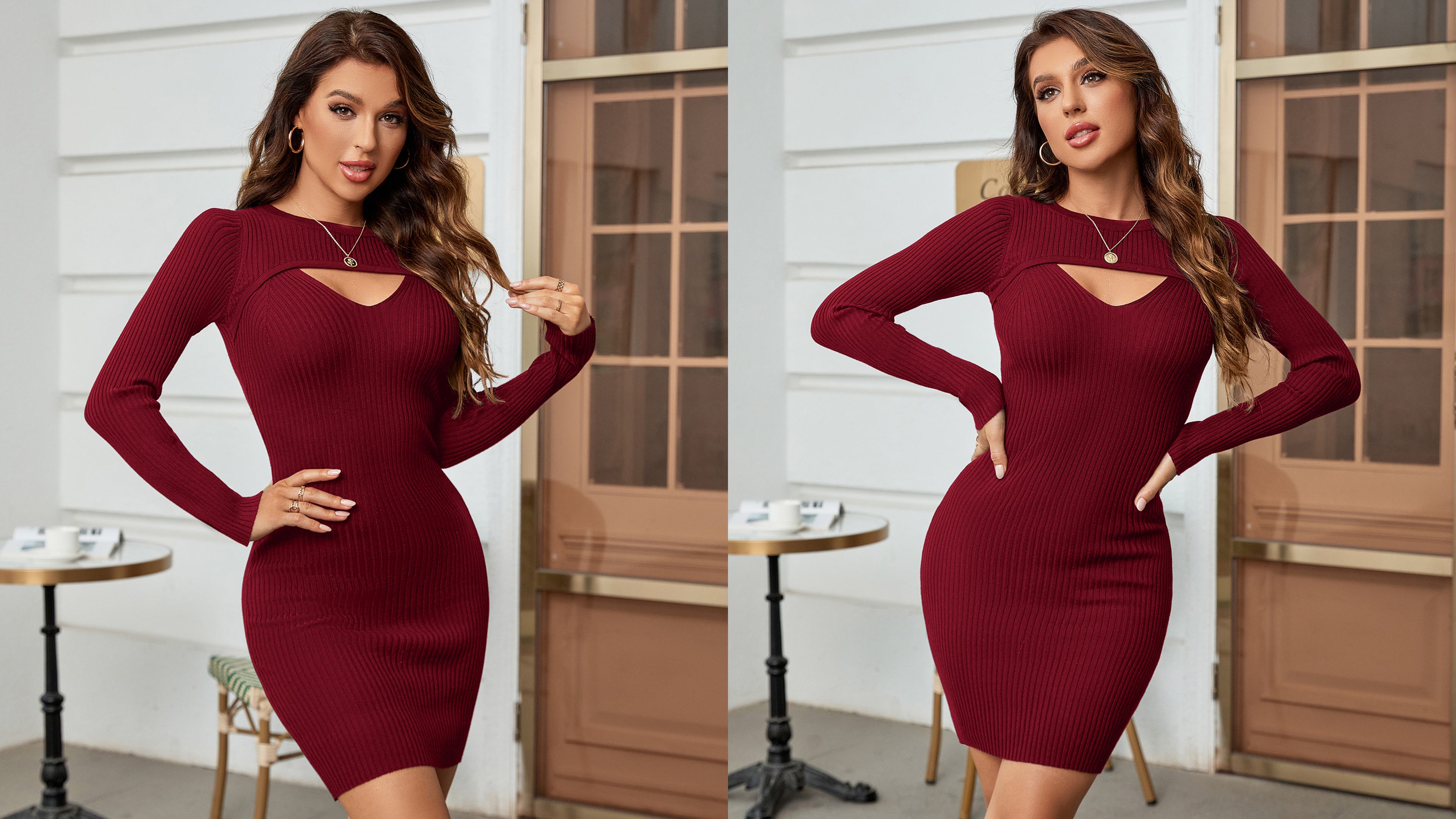 Long Sleeve Sweater Dress Sexy Cut Out Bodycon Mini Fall Dress