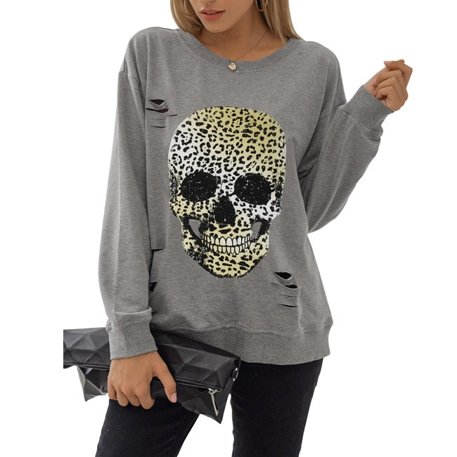 Halloween Sweatshirts Skull Graphic Long Sleeve Pullover Tops