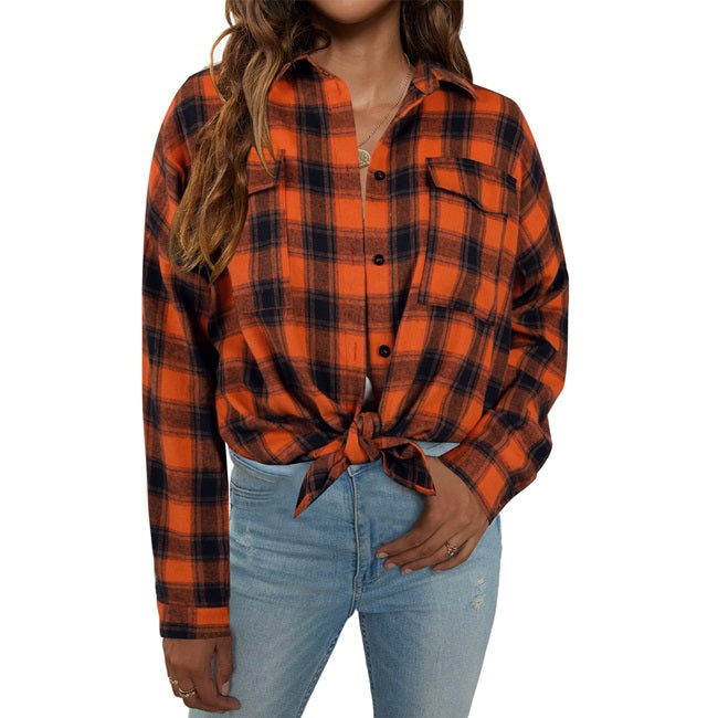 Flannel Shirts Plaid Shacket Long Sleeve Collared