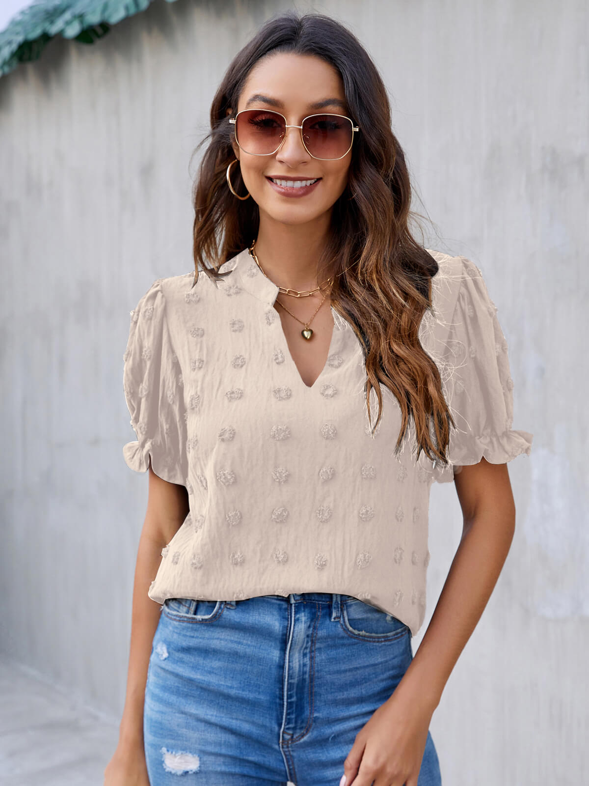 Cute Short Puff Sleeve Chiffon Blouse