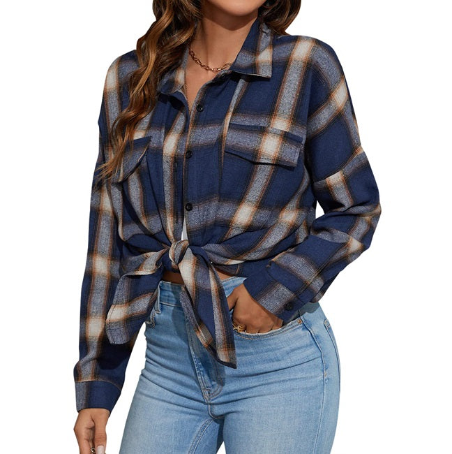 Flannel Shirts Plaid Shacket Long Sleeve Collared