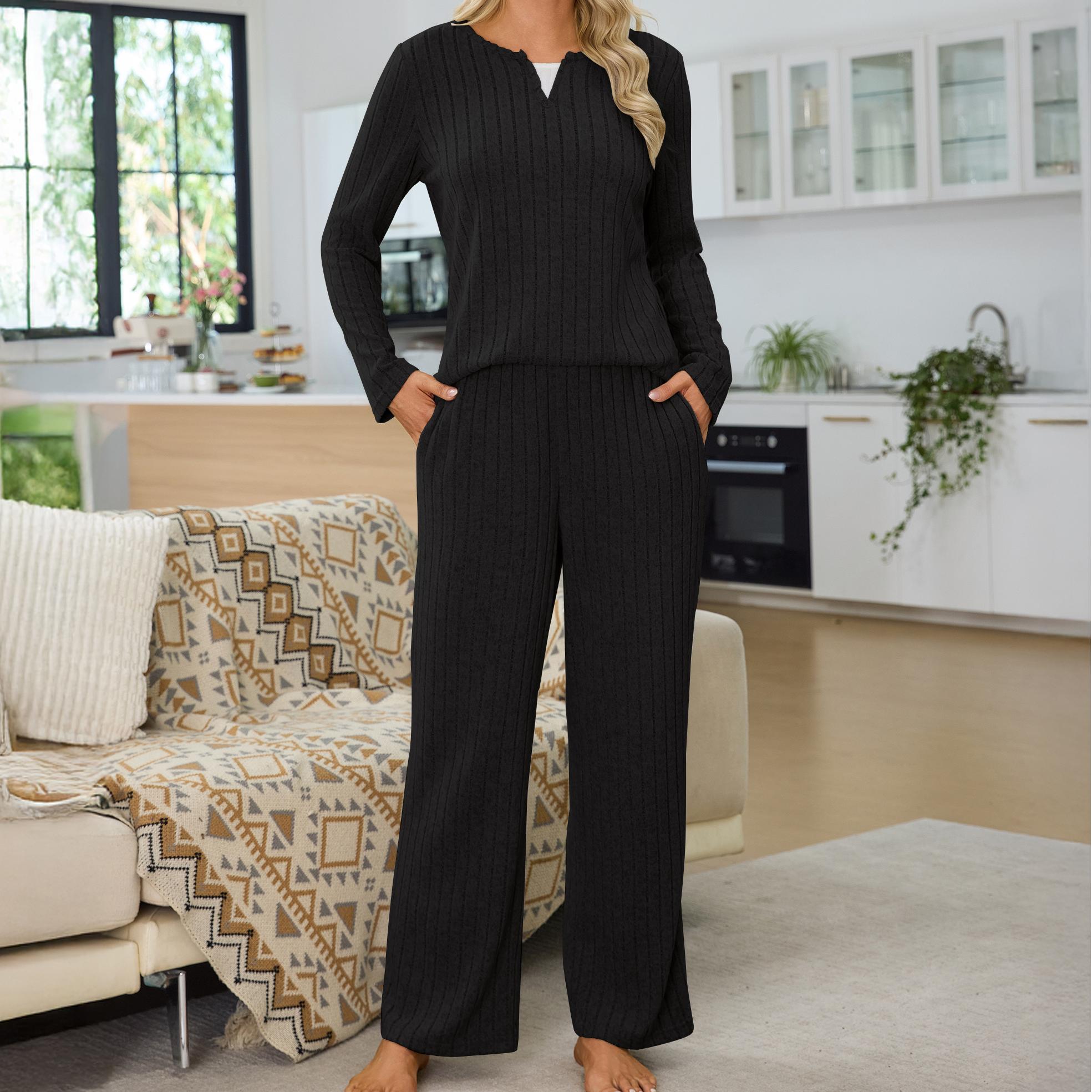 Pajamas Sets Color Block Matching Set Fall Pjs