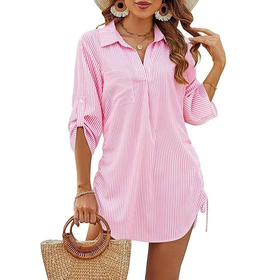 Cover Ups Bikini Swimsuit Coverup Drawstring Beach Dress Shirt