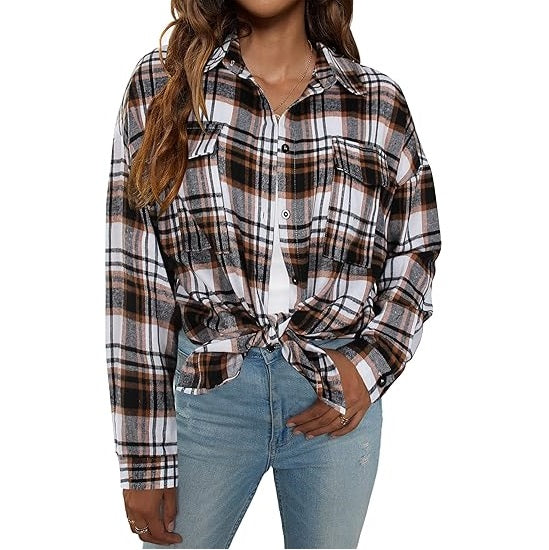 Flannel Shirts Plaid Shacket Long Sleeve Collared