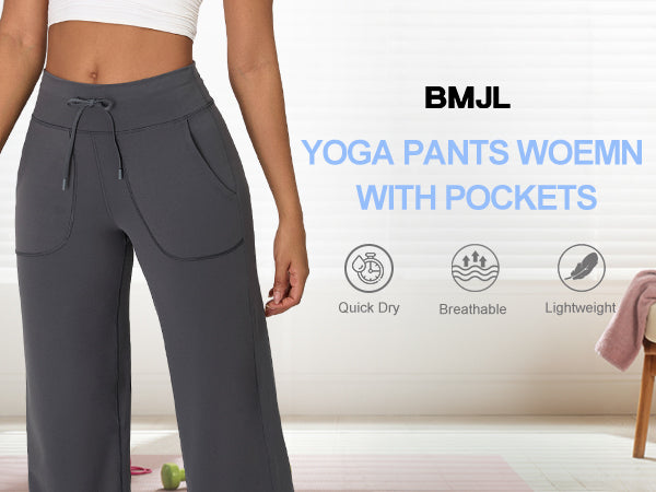 Yoga Sports Wide Leg Pant with Pockets High Waisted