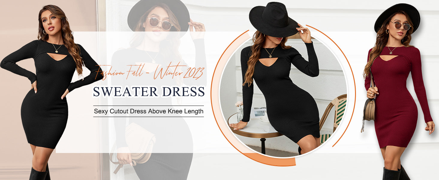 Long Sleeve Sweater Dress Sexy Cut Out Bodycon Mini Fall Dress