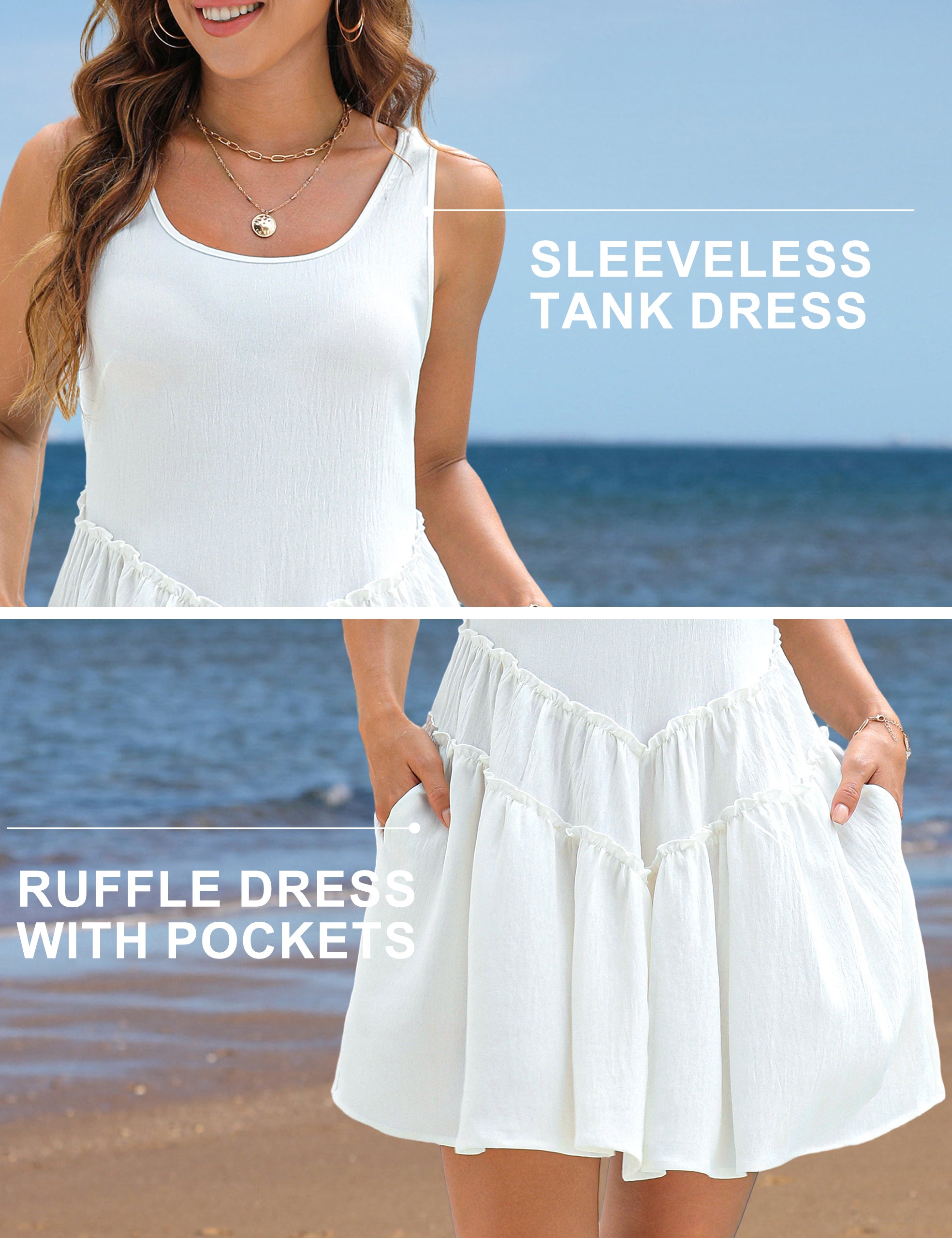 Cute Drop-waist Swimsuit Coverup Ruffle Sleeveless Mini Tank Dress