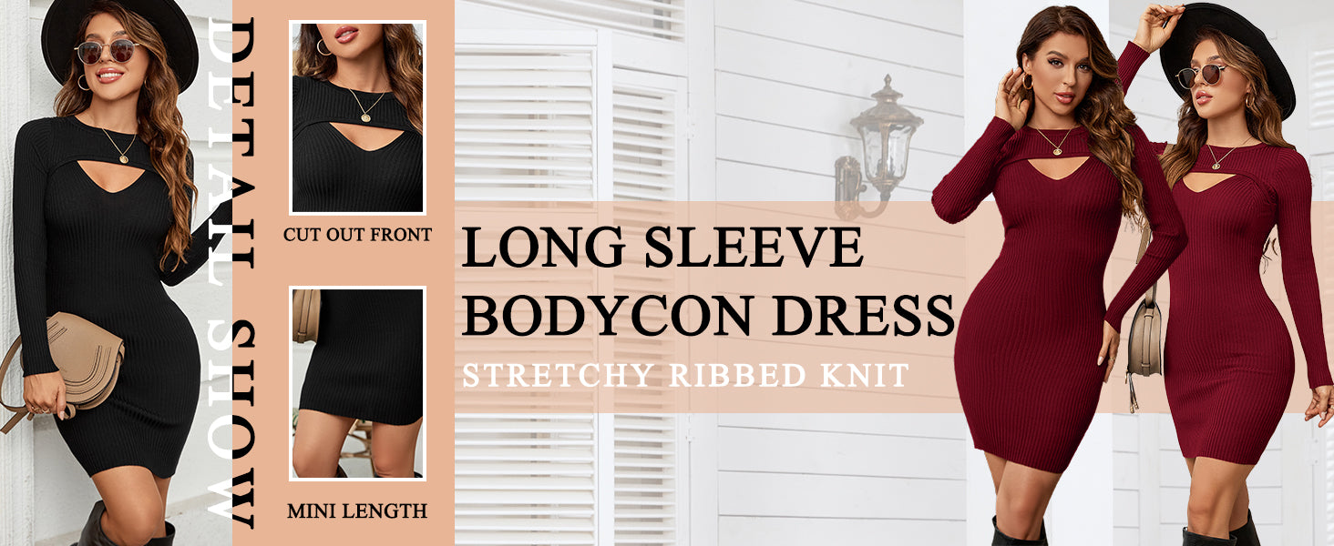 Long Sleeve Sweater Dress Sexy Cut Out Bodycon Mini Fall Dress