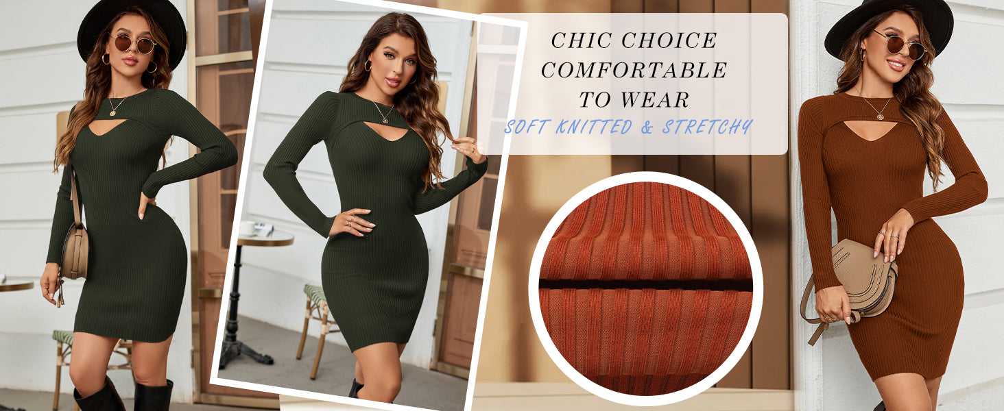 Long Sleeve Sweater Dress Sexy Cut Out Bodycon Mini Fall Dress