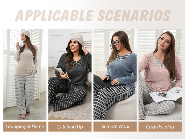 Plus Size Pajama Sets Button Down Lounge Sets V Neck