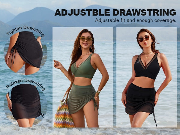 Mesh Sarong Wraps Bathing Suits High Waisted Bikini Sets