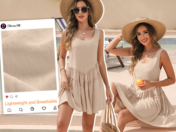 Cute Drop-waist Swimsuit Coverup Ruffle Sleeveless Mini Tank Dress