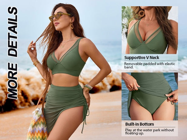 Mesh Sarong Wraps Bathing Suits High Waisted Bikini Sets